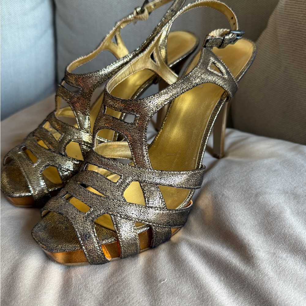 Nine West Gold Strappy High Heels